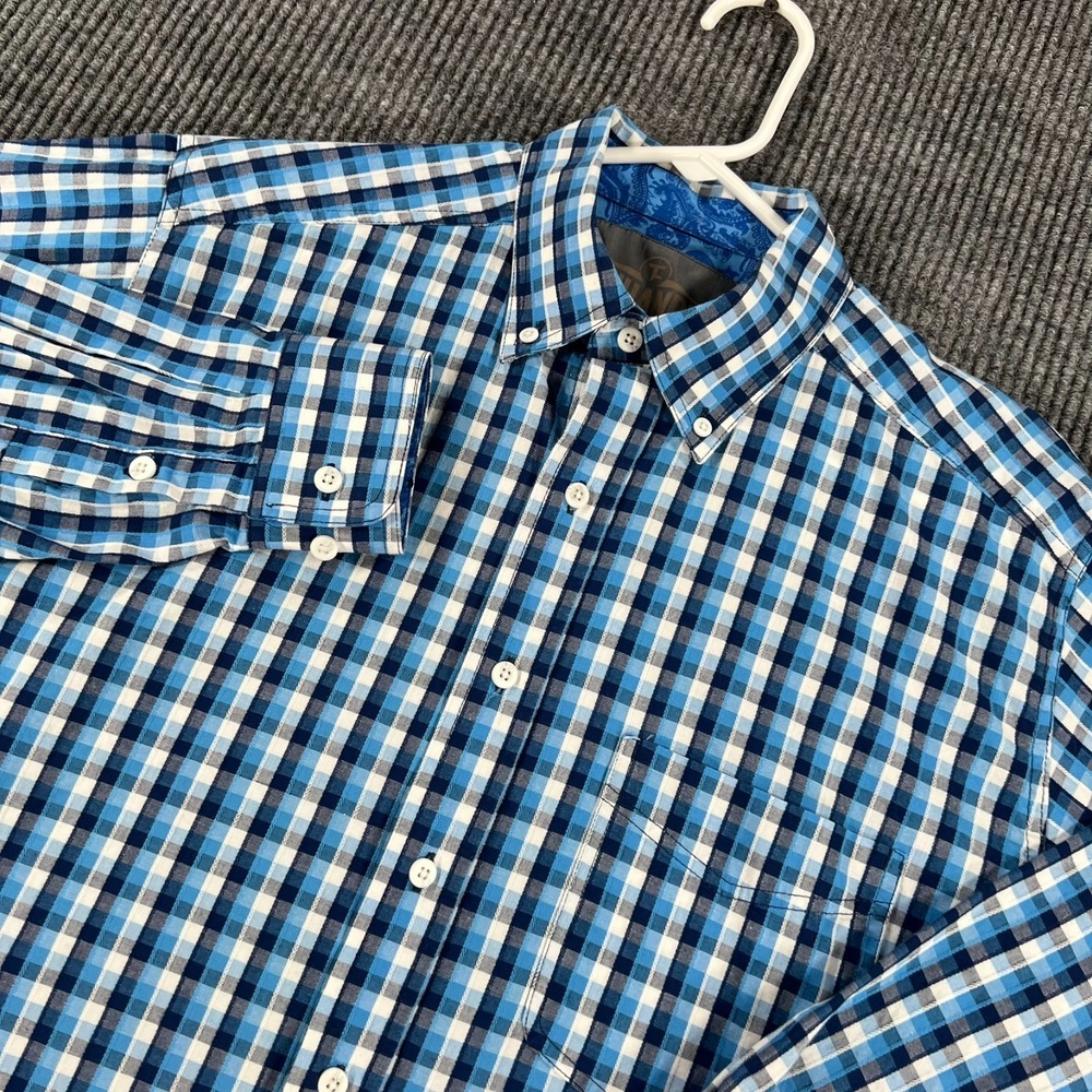 Panhandle Tuf Cooper Performance Shirt Mens Medium Blue Plaid Long Sleeve Button